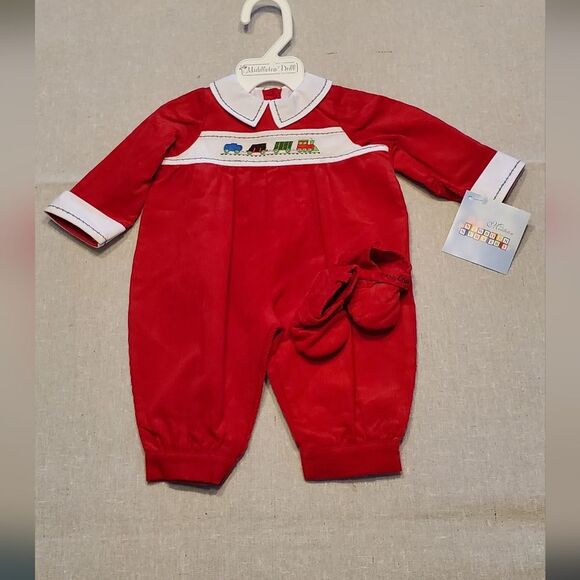 Middleton Reborn Red Train Smocked Corduroy Doll Outfit - Picture 1 of 7